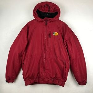 Bass Pro Shops Jacket Mens Medium Red Fleece Lined Full Zip Hooded Puffer Coat